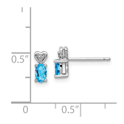 Sterling Silver Rhodium-plated Light Swiss Blue Topaz & Diamond Earrings