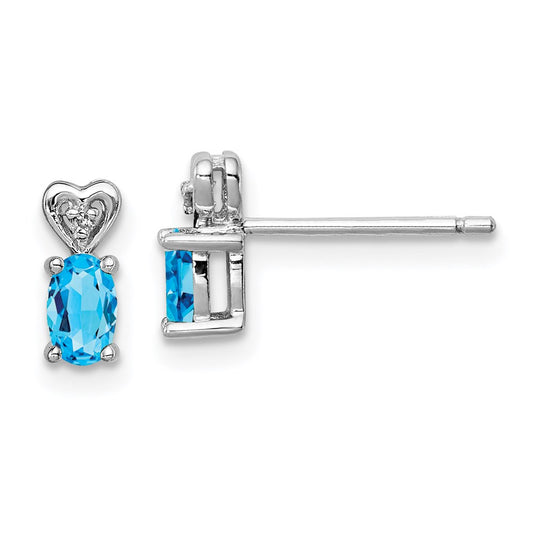 Sterling Silver Rhodium-plated Light Swiss Blue Topaz & Diamond Earrings