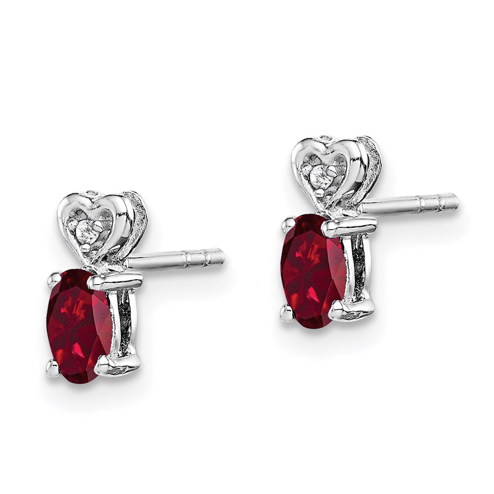 Sterling Silver Rhodium-plated Created Ruby & Diamond Earrings