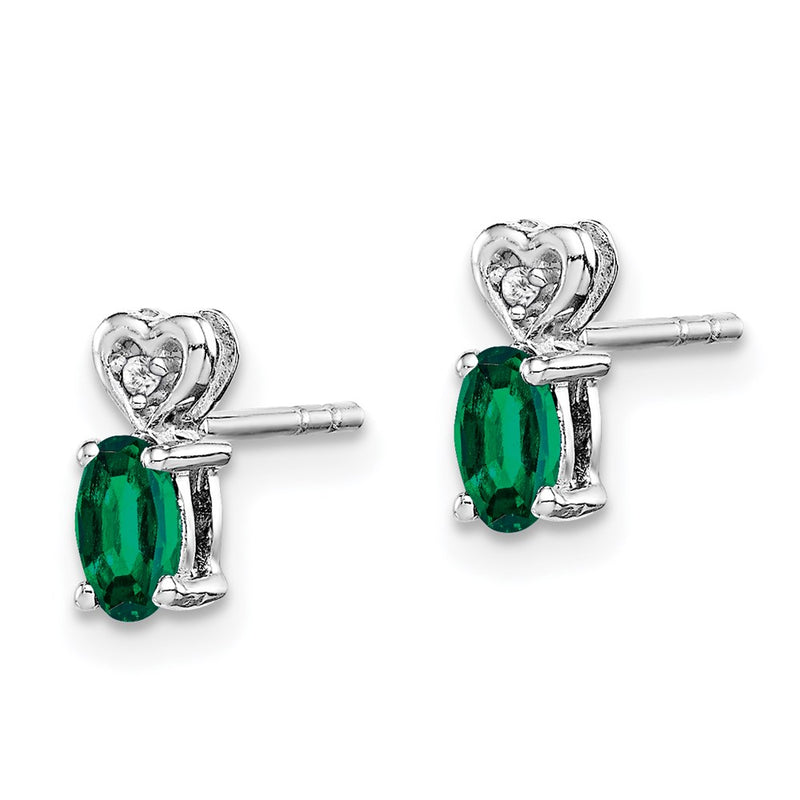 Sterling Silver Rhodium-plated Created Emerald & Diamond Earrings