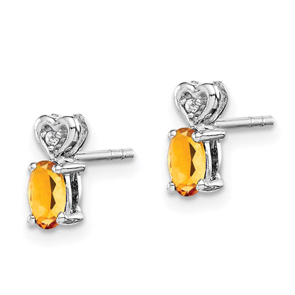 Sterling Silver Rhodium-plated Citrine & Diamond Earrings