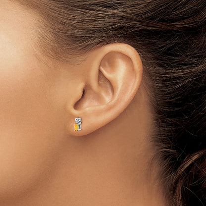 Sterling Silver Rhodium-plated Citrine & Diamond Earrings