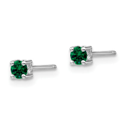 Sterling Silver 3mm Round Created Emerald Post Earrings