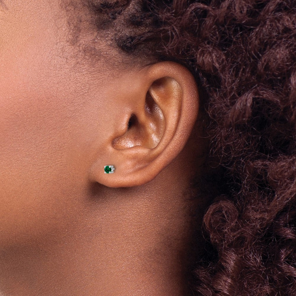 Sterling Silver 3mm Round Created Emerald Post Earrings