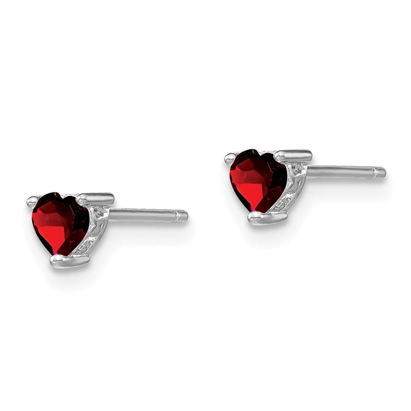 Sterling Silver 4mm Heart Garnet Post Earrings