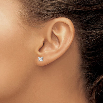 Sterling Silver 4mm Princess White Topaz Post Earrings