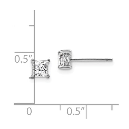 Sterling Silver 4mm Princess White Topaz Post Earrings