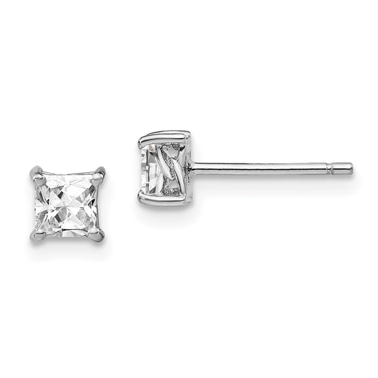 Sterling Silver 4mm Princess White Topaz Post Earrings