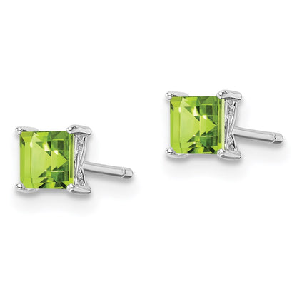 Sterling Silver 4mm Princess Peridot Post Earrings