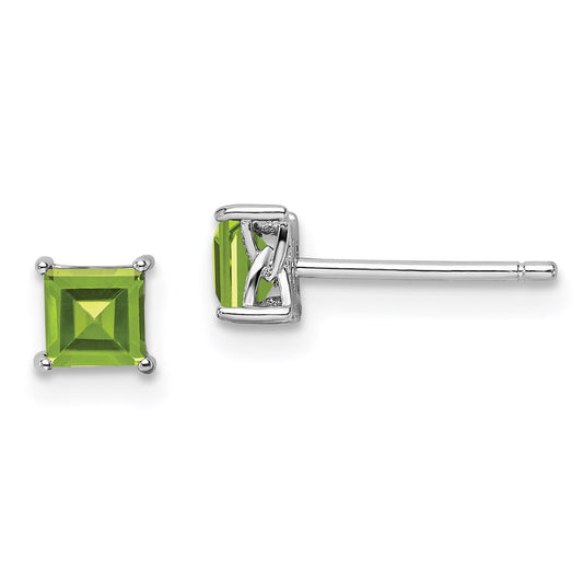 Sterling Silver 4mm Princess Peridot Post Earrings