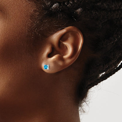 Sterling Silver 4mm Princess Swiss Blue Topaz Post Earrings