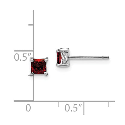 Sterling Silver 4mm Princess Garnet Post Earrings