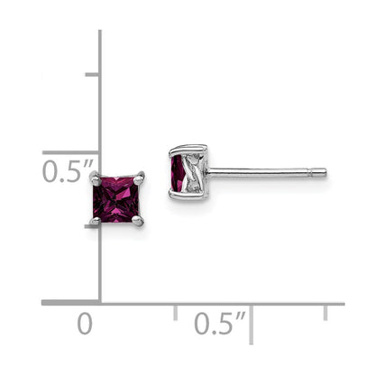 Sterling Silver 4mm Princess Rhodolite Garnet Post Earrings