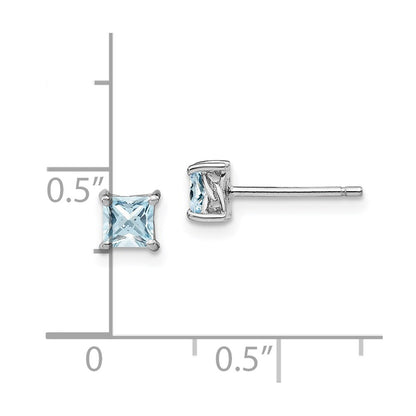 Sterling Silver 4mm Princess Aquamarine Post Earrings