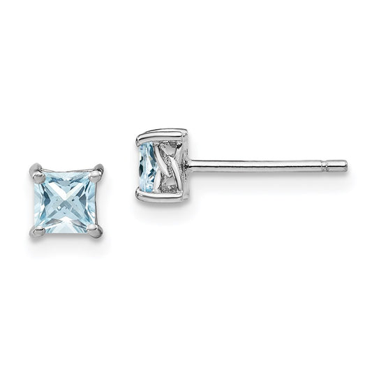 Sterling Silver 4mm Princess Aquamarine Post Earrings