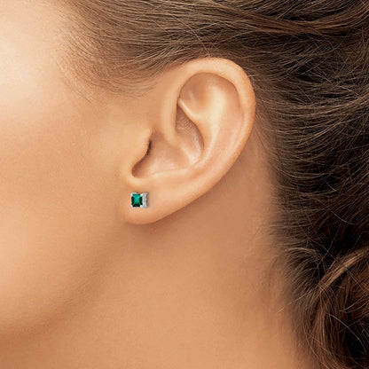 Sterling Silver 4mm Princess Created Emerald Post Earrings