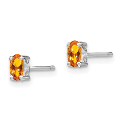 Sterling Silver Rhodium-plated 5x3mm Oval Citrine Post Earrings