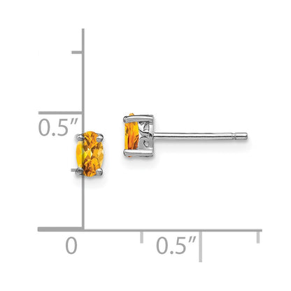 Sterling Silver Rhodium-plated 5x3mm Oval Citrine Post Earrings