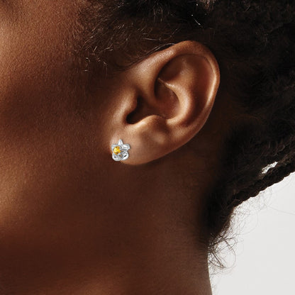Sterling Silver Rhodium-plated Floral Citrine Post Earrings