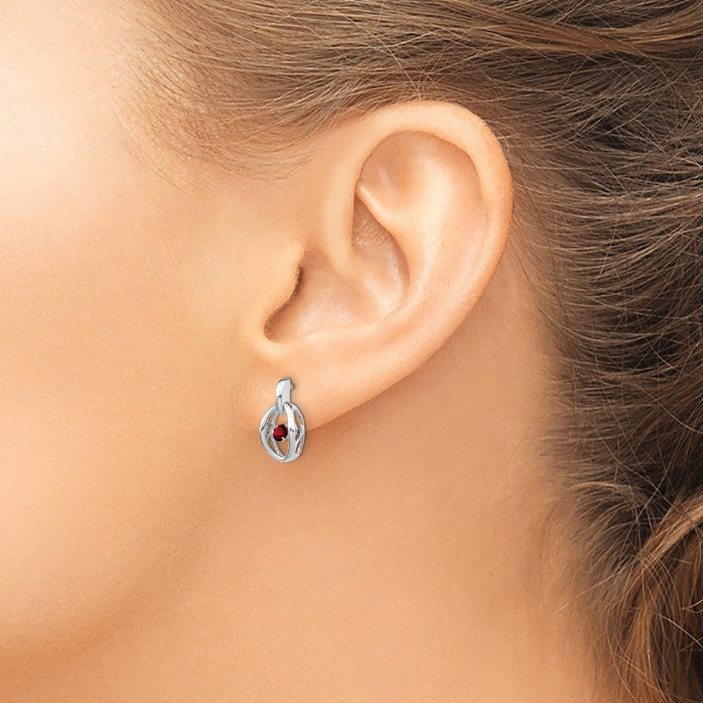 Sterling Silver Rhodium Garnet Birthstone Vibrant Earrings