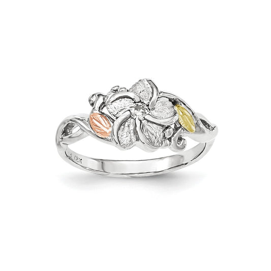 Sterling Silver & 12k Flower Diamond Ring