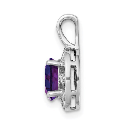 Sterling Silver Rhodium-plated Diamond & Amethyst Pendant