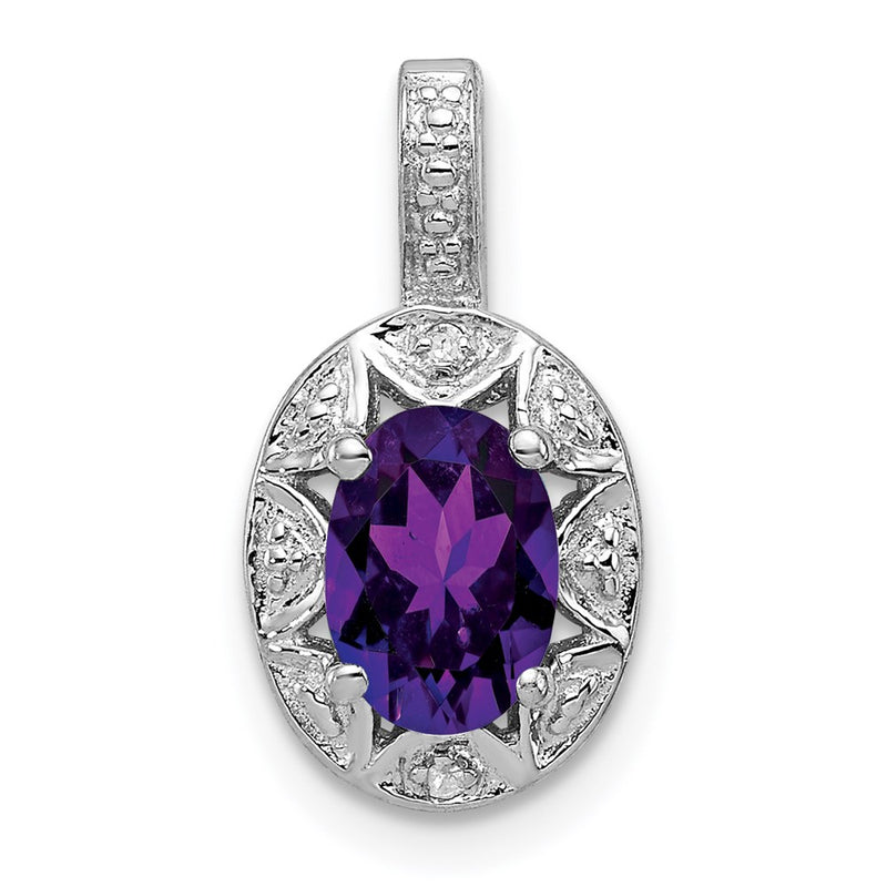 Sterling Silver Rhodium-plated Diamond & Amethyst Pendant