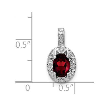 Sterling Silver Rhodium-plated Diamond & Garnet Pendant