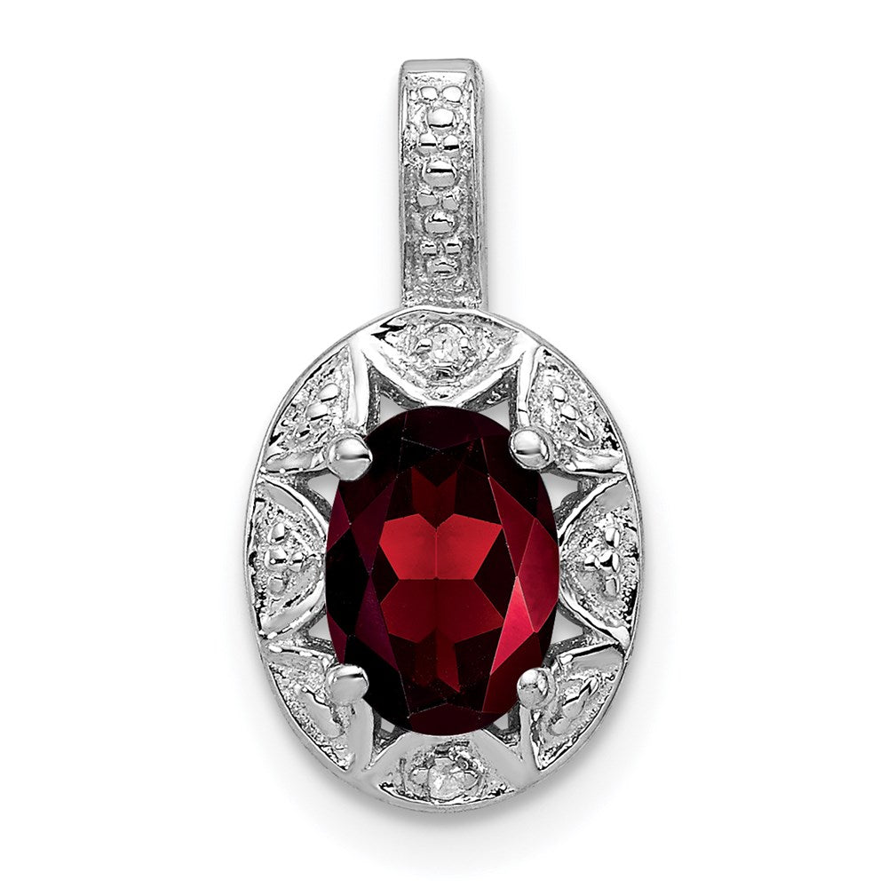 Sterling Silver Rhodium-plated Diamond & Garnet Pendant