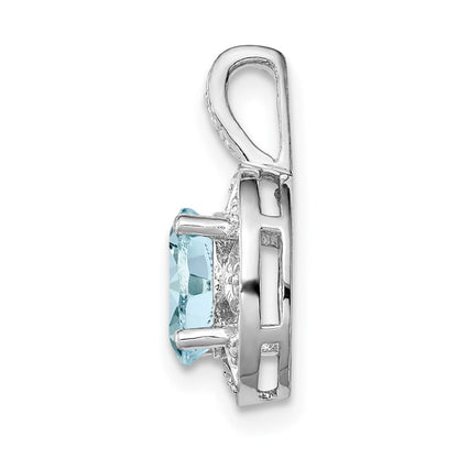 Sterling Silver Rhodium-plated Diamond & Aquamarine Pendant