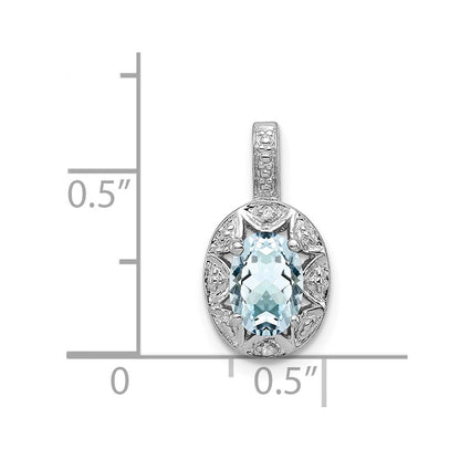Sterling Silver Rhodium-plated Diamond & Aquamarine Pendant