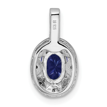 Sterling Silver Rhodium-plated Diamond & Created Sapphire Pendant