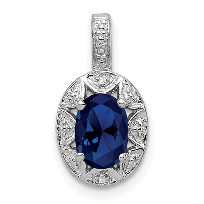 Sterling Silver Rhodium-plated Diamond & Created Sapphire Pendant