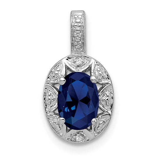 Sterling Silver Rhodium-plated Diamond & Created Sapphire Pendant