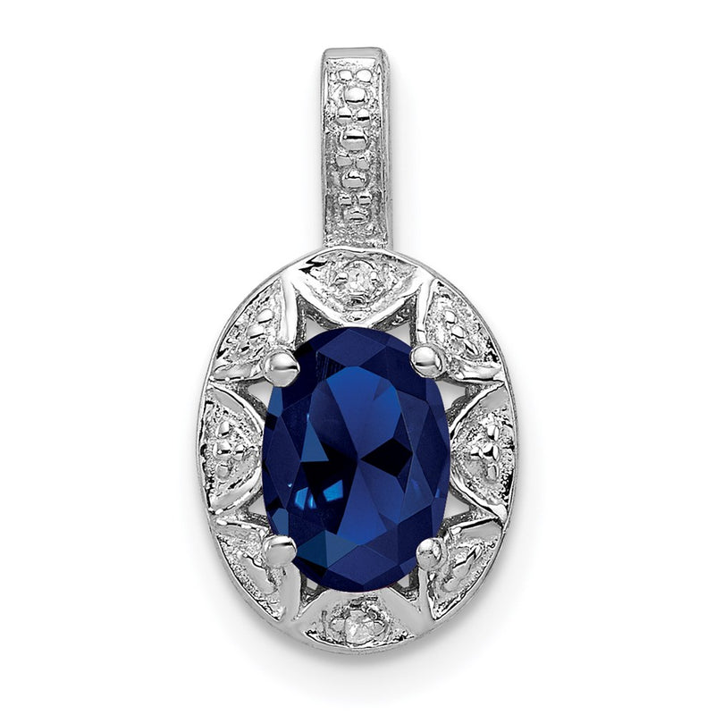 Sterling Silver Rhodium-plated Diamond & Created Sapphire Pendant