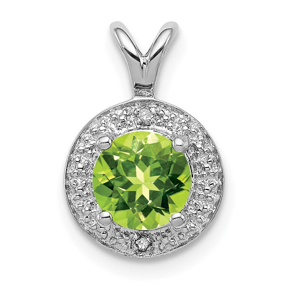 Sterling Silver Rhodium-plated Diamond & Peridot Pendant