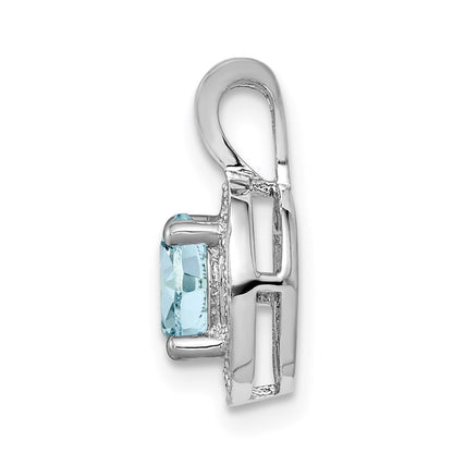 Sterling Silver Rhodium-plated Diamond & Aquamarine Pendant