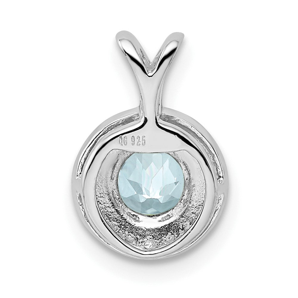Sterling Silver Rhodium-plated Diamond & Aquamarine Pendant
