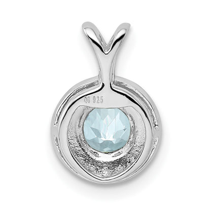 Sterling Silver Rhodium-plated Diamond & Aquamarine Pendant