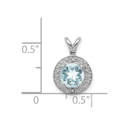 Sterling Silver Rhodium-plated Diamond & Aquamarine Pendant