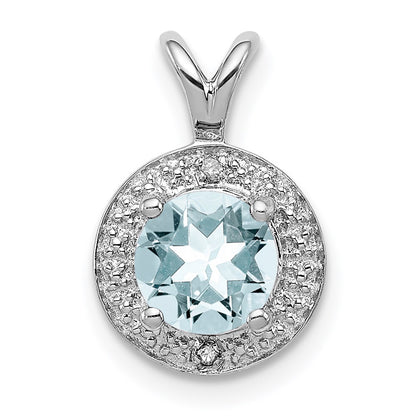 Sterling Silver Rhodium-plated Diamond & Aquamarine Pendant