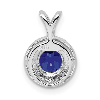 Sterling Silver Rhodium-plated Diamond & Created Sapphire Pendant