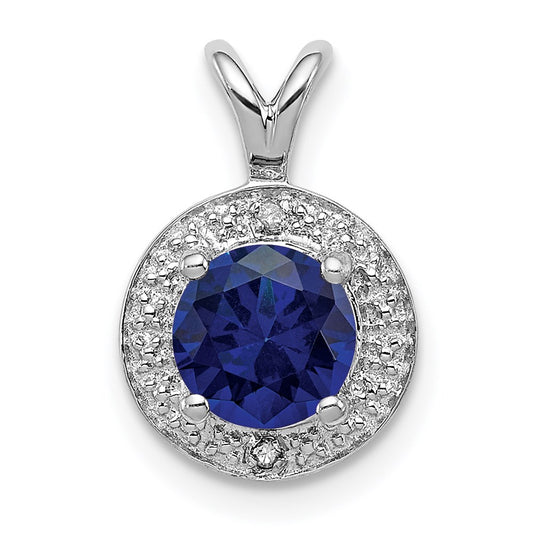 Sterling Silver Rhodium-plated Diamond & Created Sapphire Pendant