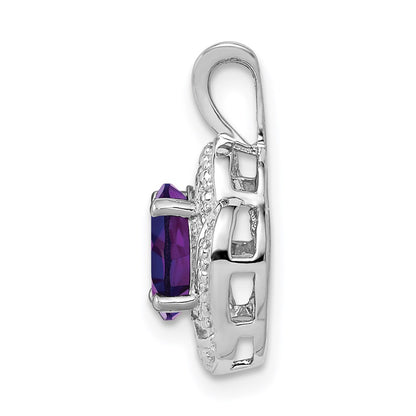 Sterling Silver Rhodium-plated Diamond & Amethyst Pendant