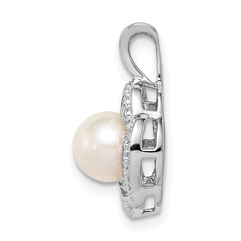 Sterling Silver Rhodium-plated Diamond & FW Cultured Pearl Pendant