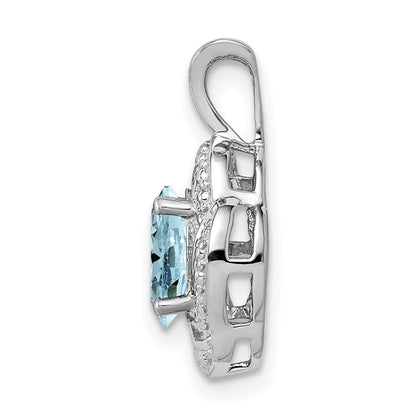 Sterling Silver Rhodium-plated Diamond & Aquamarine Pendant