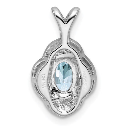 Sterling Silver Rhodium-plated Diamond & Aquamarine Pendant