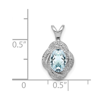 Sterling Silver Rhodium-plated Diamond & Aquamarine Pendant