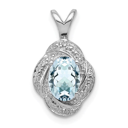 Sterling Silver Rhodium-plated Diamond & Aquamarine Pendant
