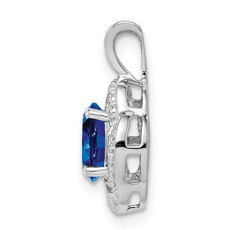Sterling Silver Rhodium-plated Diamond & Created Sapphire Pendant
